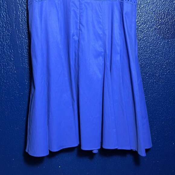 Rebecca Taylor Blue Princess Seam Laser Cut Dress Fit Flare Skater Zip - Picture 10 of 11